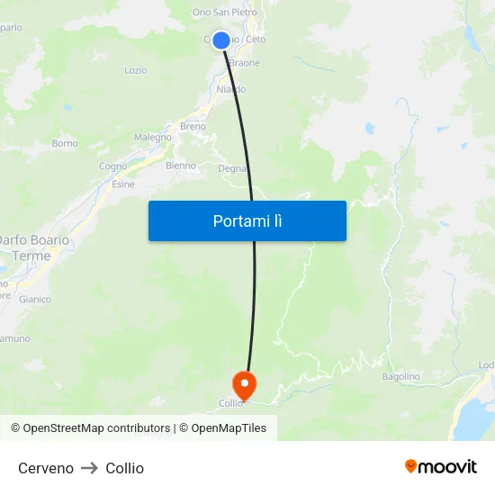 Cerveno to Collio map