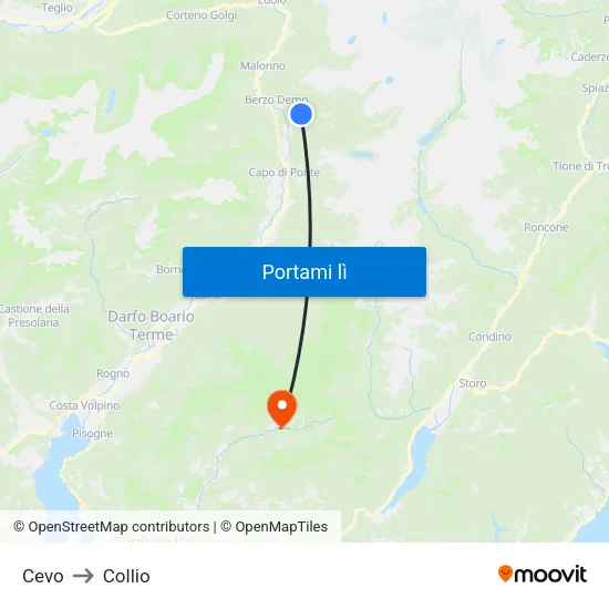 Cevo to Collio map