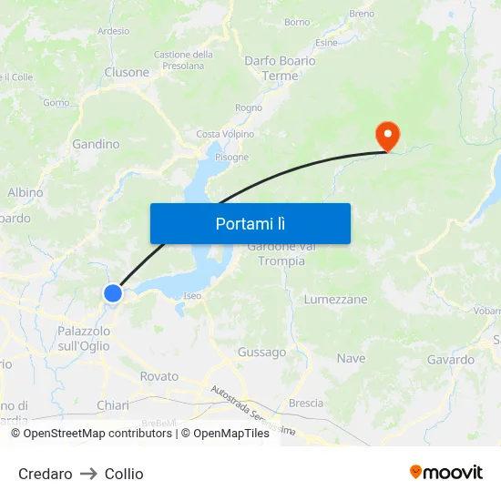Credaro to Collio map