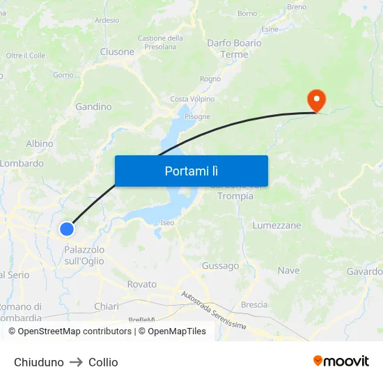 Chiuduno to Collio map