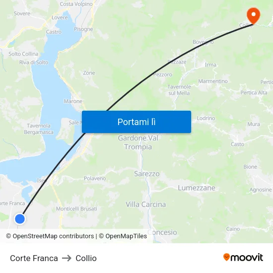 Corte Franca to Collio map