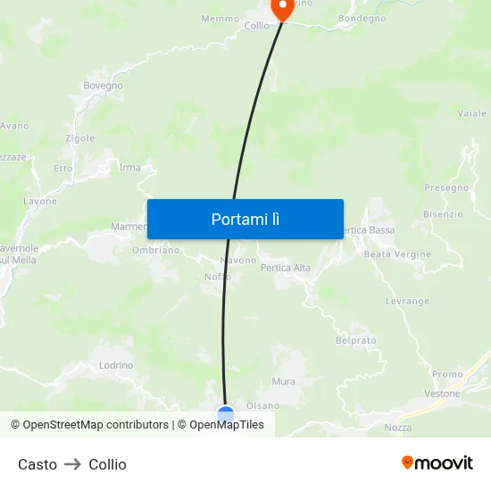 Casto to Collio map