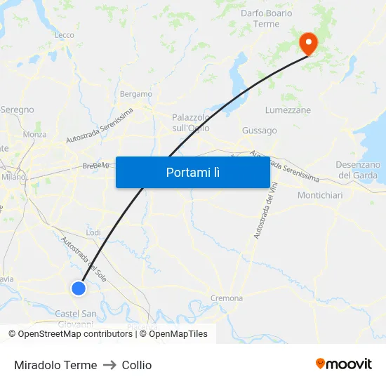 Miradolo Terme to Collio map