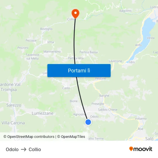 Odolo to Collio map