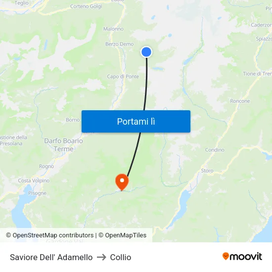 Saviore Dell' Adamello to Collio map