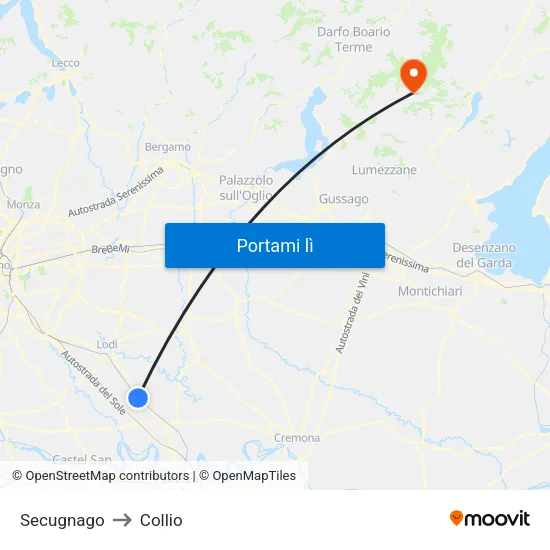 Secugnago to Collio map