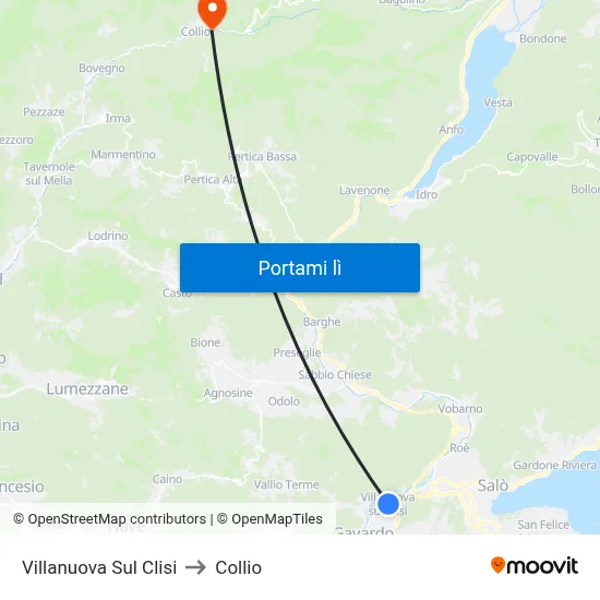 Villanuova Sul Clisi to Collio map