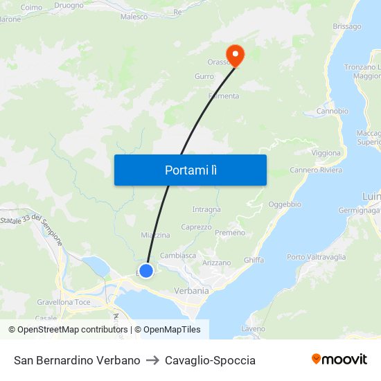 San Bernardino Verbano to Cavaglio-Spoccia map