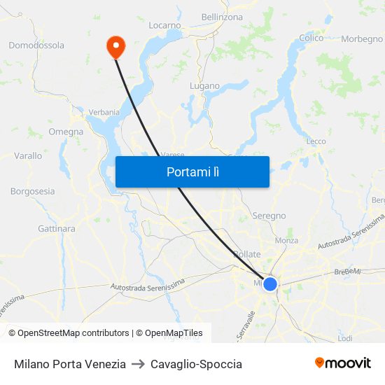 Milano Porta Venezia to Cavaglio-Spoccia map