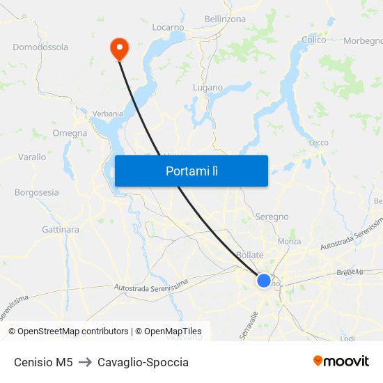 Cenisio M5 to Cavaglio-Spoccia map