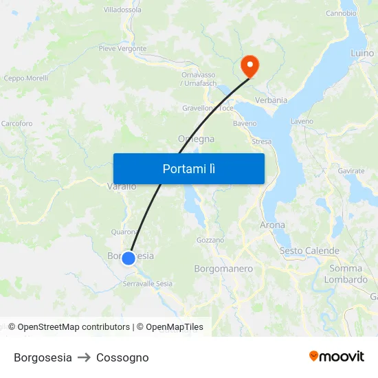 Borgosesia to Cossogno map