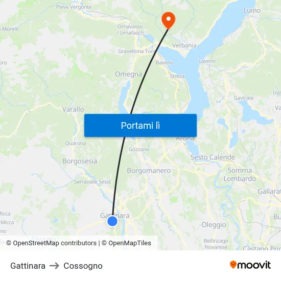 Gattinara to Cossogno map