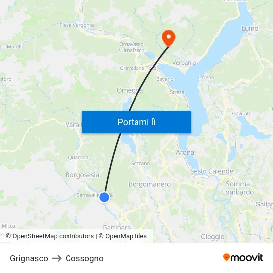 Grignasco to Cossogno map
