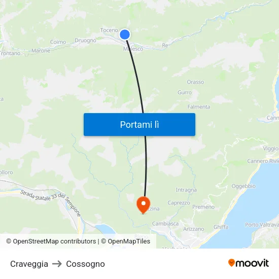 Craveggia to Cossogno map