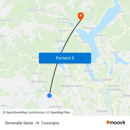 Serravalle Sesia to Cossogno map