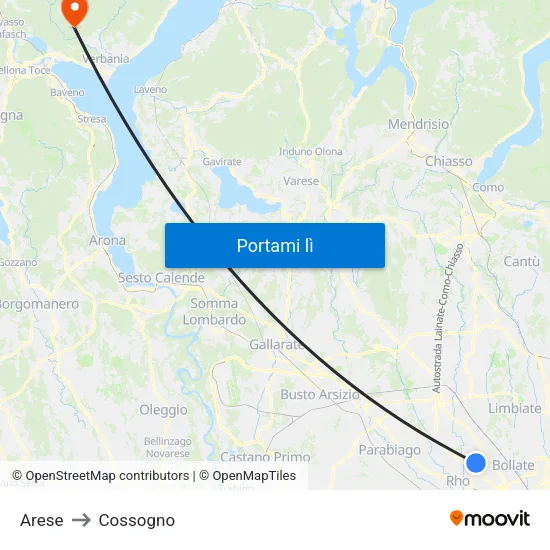 Arese to Cossogno map