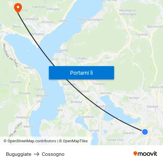 Buguggiate to Cossogno map