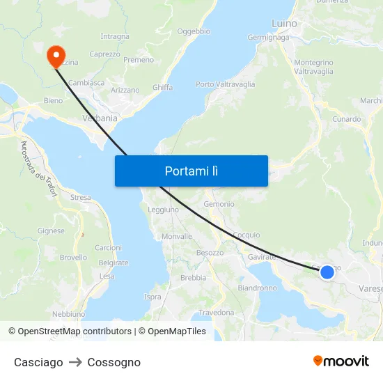 Casciago to Cossogno map