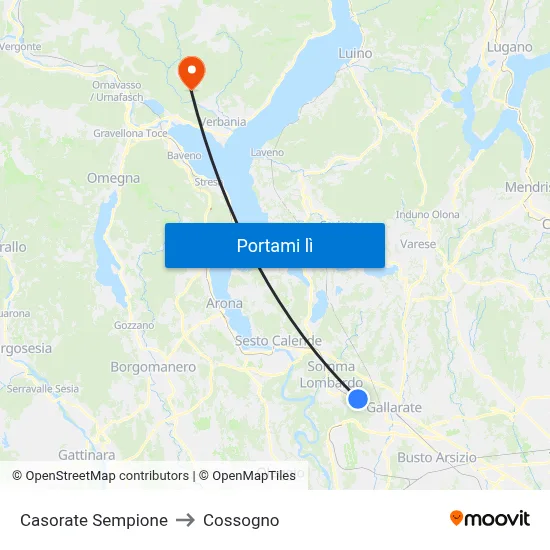 Casorate Sempione to Cossogno map