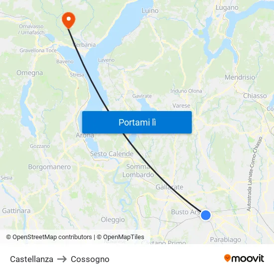 Castellanza to Cossogno map