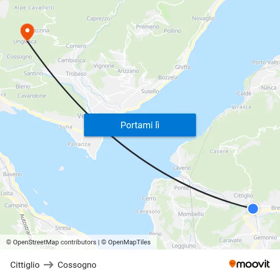 Cittiglio to Cossogno map