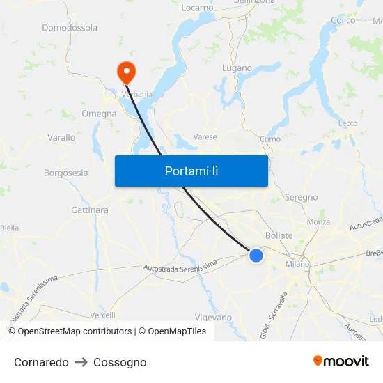 Cornaredo to Cossogno map