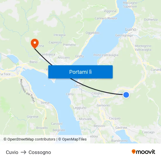 Cuvio to Cossogno map