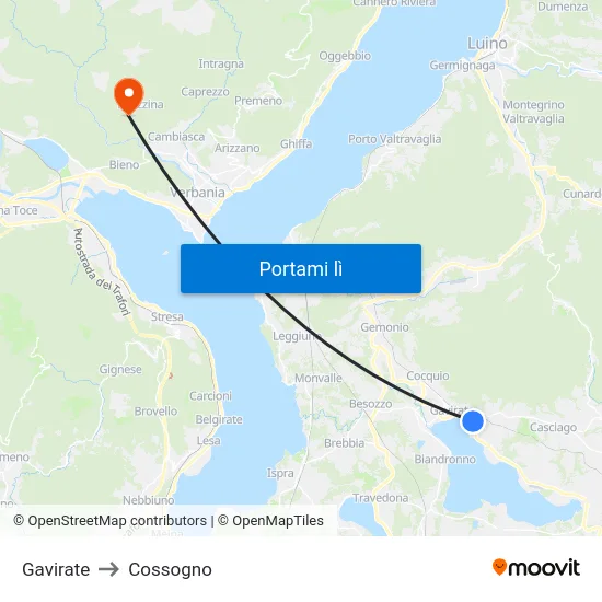 Gavirate to Cossogno map