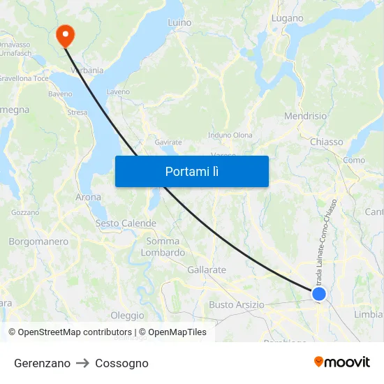 Gerenzano to Cossogno map
