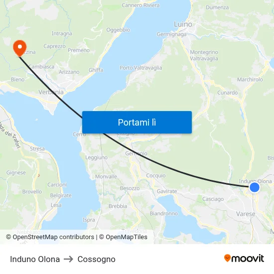 Induno Olona to Cossogno map