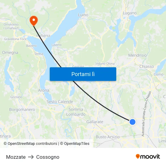 Mozzate to Cossogno map