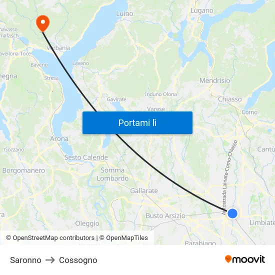 Saronno to Cossogno map