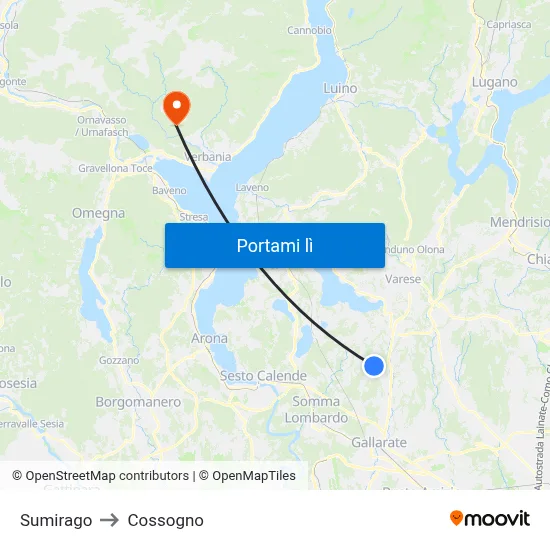 Sumirago to Cossogno map