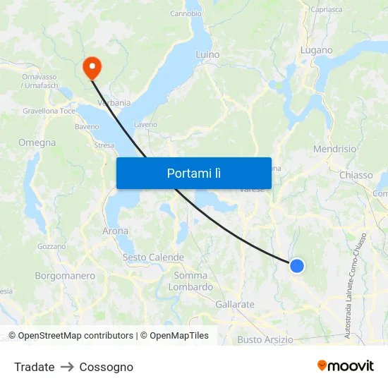Tradate to Cossogno map