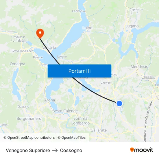 Venegono Superiore to Cossogno map