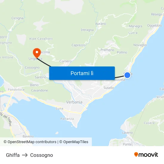 Ghiffa to Cossogno map