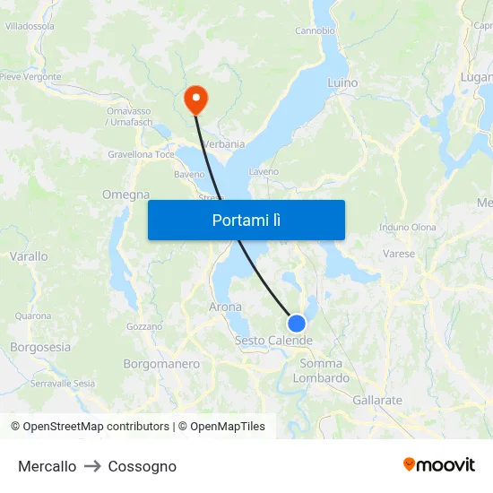Mercallo to Cossogno map