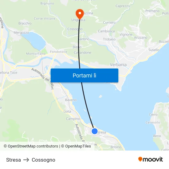 Stresa to Cossogno map
