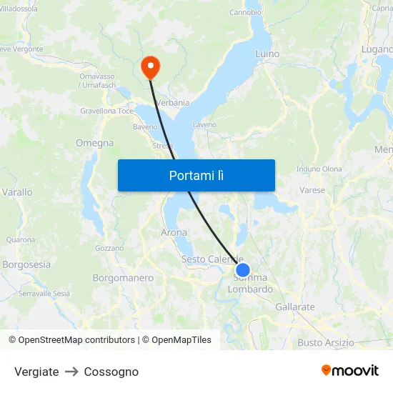 Vergiate to Cossogno map
