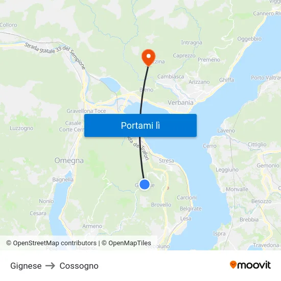 Gignese to Cossogno map