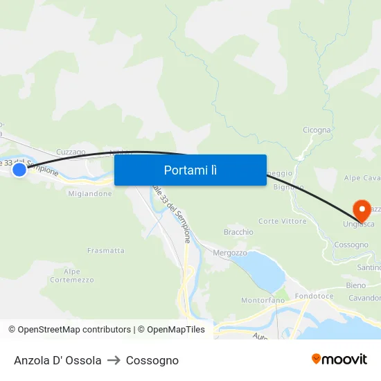 Anzola D' Ossola to Cossogno map