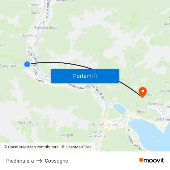 Piedimulera to Cossogno map