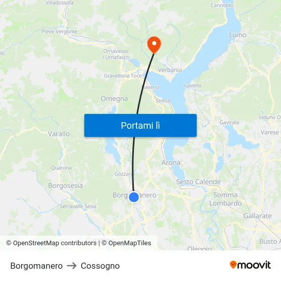 Borgomanero to Cossogno map