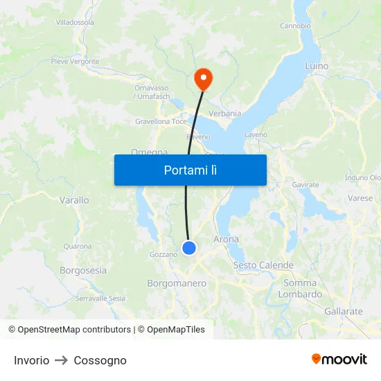 Invorio to Cossogno map