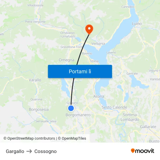 Gargallo to Cossogno map