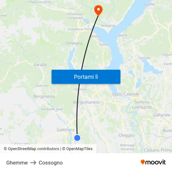 Ghemme to Cossogno map