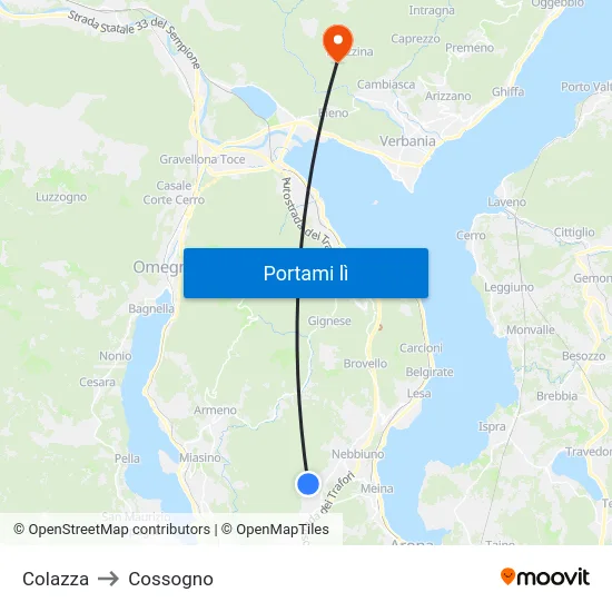 Colazza to Cossogno map