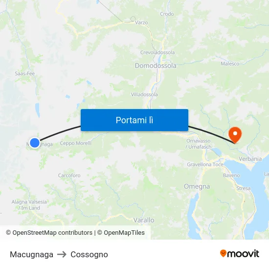 Macugnaga to Cossogno map