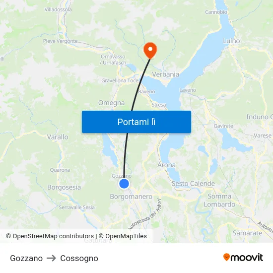 Gozzano to Cossogno map