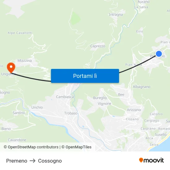 Premeno to Cossogno map